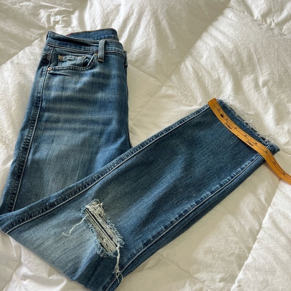 7 For All Mankind Women's Edie Jeans Straight Leg Distressed Raw Hem SZ 27. - Picture 8 of 8